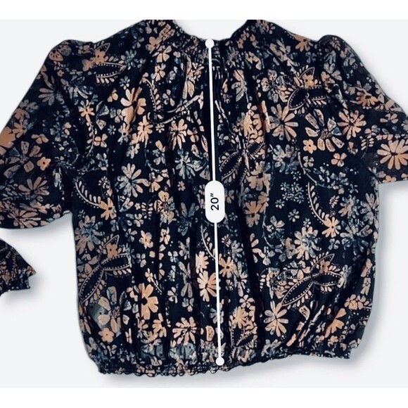 Free People Clarissa Blouse Sheer Juliet Sleeve Black Tan Floral Women’s Medium - Picture 14 of 16